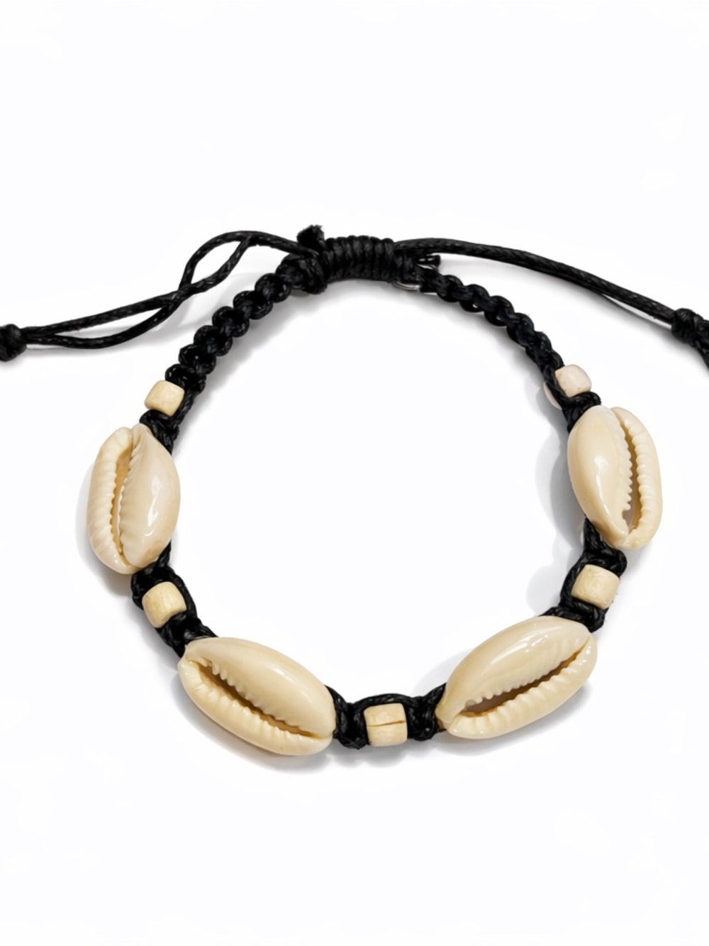 Cowrie Shell Bracelet – Adjustable Black Macrame Cord | Boho Beach Anklet